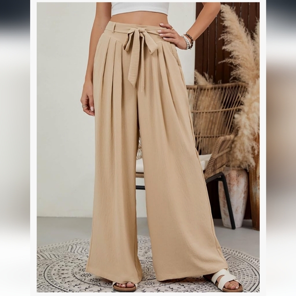 Pants - Womens Flowy Palazzo Pants High Waisted Wide Leg Trousers